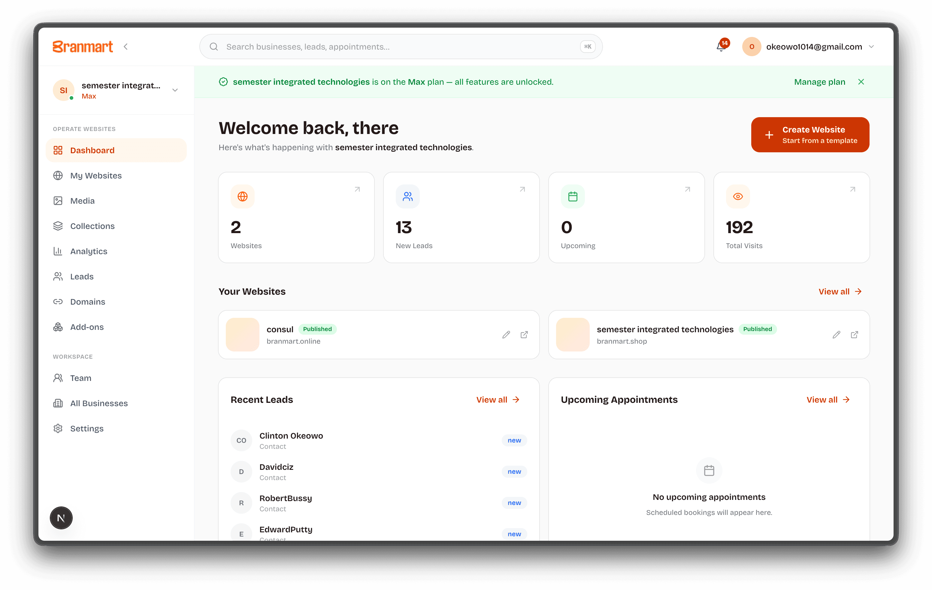 Branmart dashboard screenshot